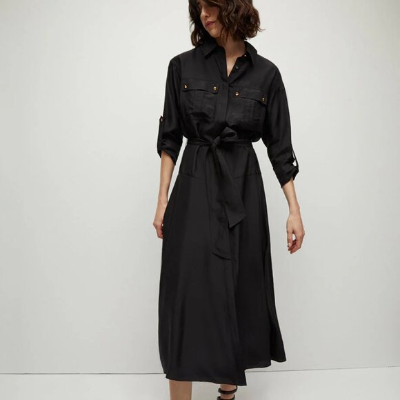 Veronica Beard Dresses & Skirts - Veronica Beard Camille Shirt Dress Midi Black Silk Size 10